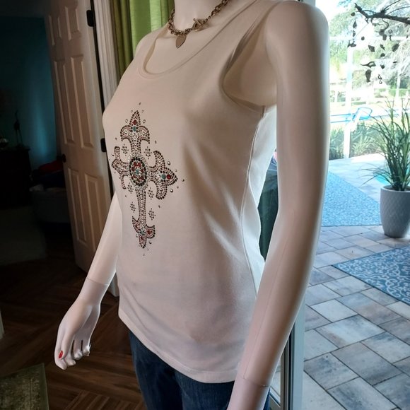 Christine Alexander Beaded Cross Top / Size M - Picture 9 of 9